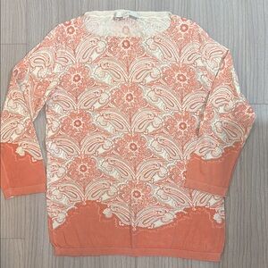 LOFT Orange and Cream Crew Neck Sweater